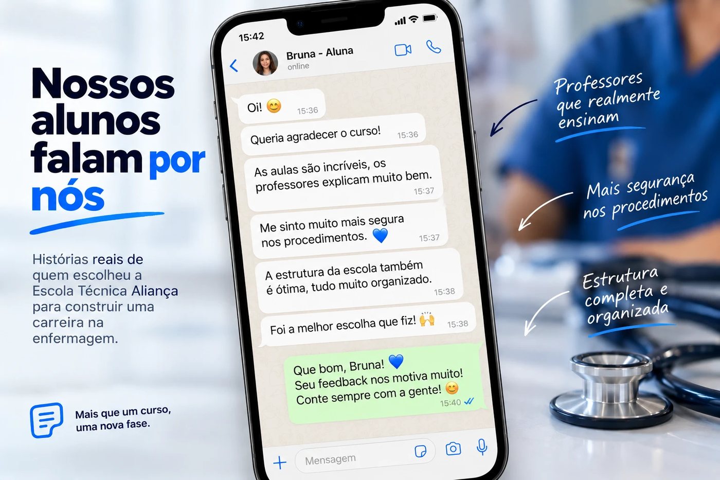 Nossos alunos falam por nós — depoimento de aluna sobre segurança nos procedimentos e estrutura da escola
