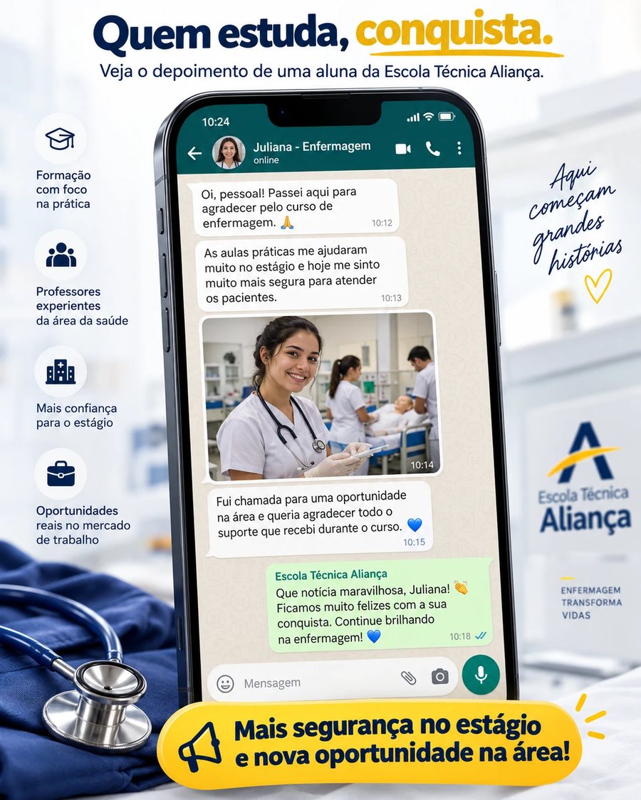 Depoimento de aluna da Escola Técnica Aliança: mais segurança no estágio e nova oportunidade na enfermagem